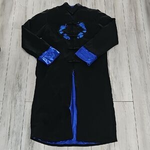 Black Coat with Blue Embroidery and Lining